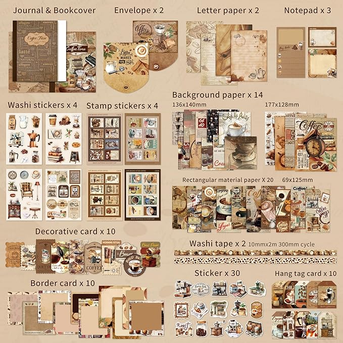 emmoolife Scrapbooking Supplies Kit, Coffee Vintage Aesthetic Scrapbook Kit - Image 2