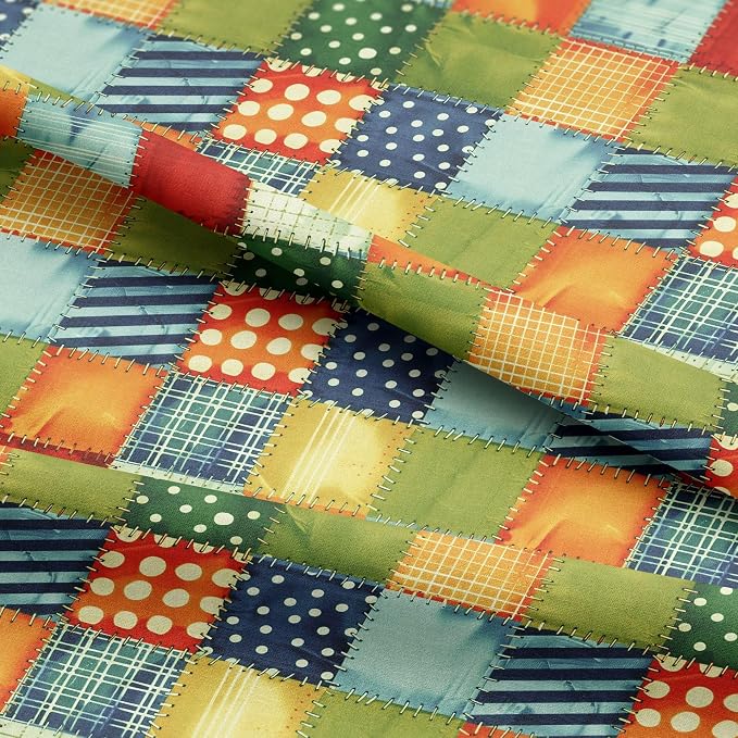 Patchwork Cotton Fabric Panel 61 x 36.6 Inches, Colorful Geometric Squares - Image 5