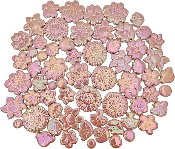 500g/1.1lb Ceramic Mosaic Tiles Mixed Shapes of Flowers, Mushrooms - Image 7