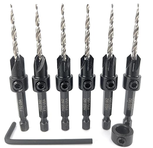 FTG USA Countersink Drill Bit Set for Wood with Tapered Drill Bit 6 Pc #6 (9/64")
