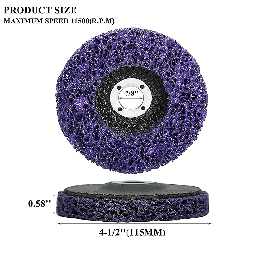 6 Pack 4-1/2" x7/8'' Strip Discs Rust Remover Wheel for Angle Grinders Clean and Remove Paint, Coating, Rust and Oxidation for Wood Metal Fiberglass Work Purple