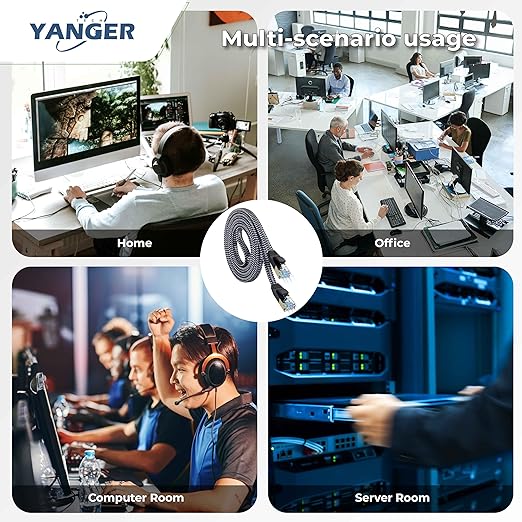 YANGER Cat8 Ethernet Cable 100FT，Nylon Braided High Speed Heavy Duty Network LAN Patch Cord, 40Gbps 2000Mhz with Gold Plated RJ45 Connector, Indoor&Outdoor for Modem/Router/Gaming/PC