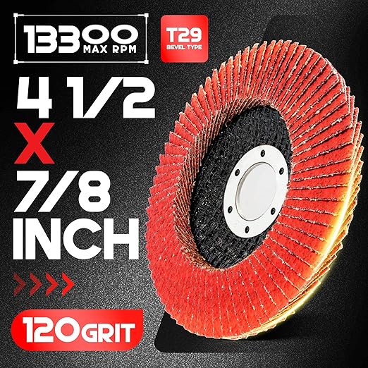 EZARC Ceramic Flap Discs 120 Grit, 4 1/2 x 7/8-Inch Flap Sanding Disc, Type 29 Ceramic Grinding Wheel for Stainless Steel, Non-Ferrous Metal, Cast Iron, Sheet Metal, 10 Pack