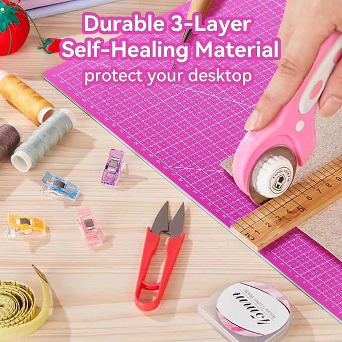 3 Pcs Self Healing Cutting Mat, Double-Sided Non-Slip Rotary Cutting Board - Image 2