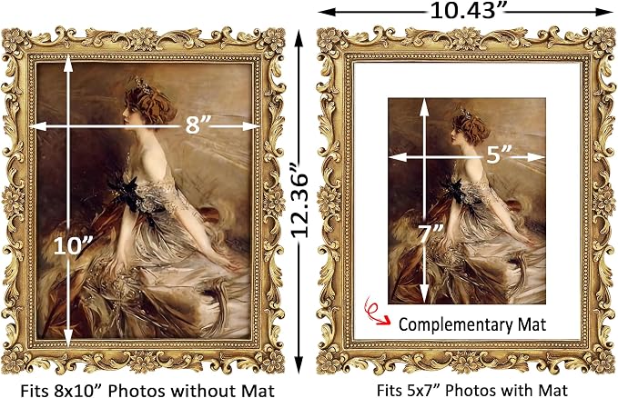 Gold 8x10 Picture Frame Vintage Picture Frames Antique Ornate | Real Glass - Image 2