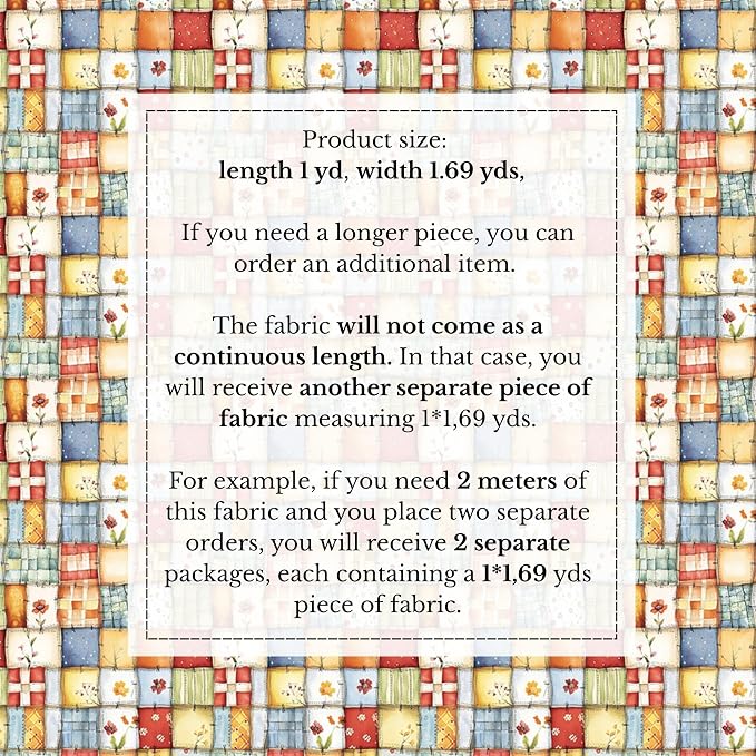 Patchwork Cotton Fabric Panel 61 x 36.6 Inches, Floral Quilt Style Squares - Image 6