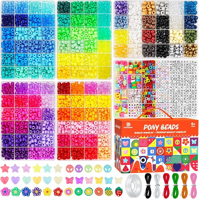 Dowsabel 6 Boxes 120 Colors Pony Beads Bracelet Making Kit, Beads by Dowsabel