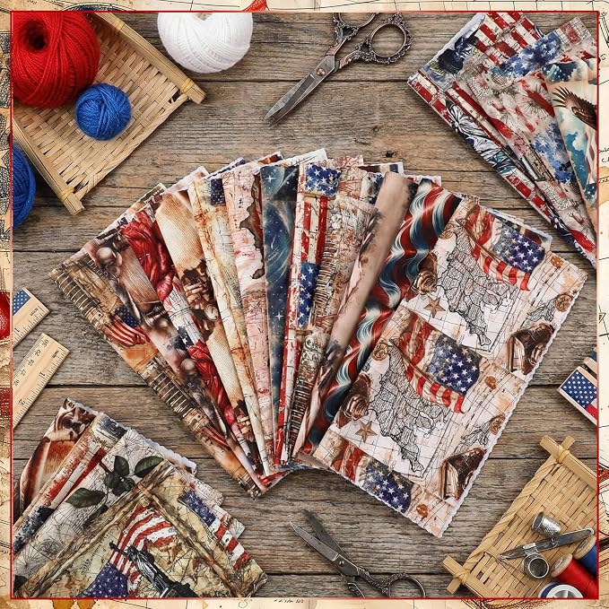 HunnmingRe 20 Pcs 10''x10'' Vintage Patriotic Quilting Fabric Square 4th of - Image 3