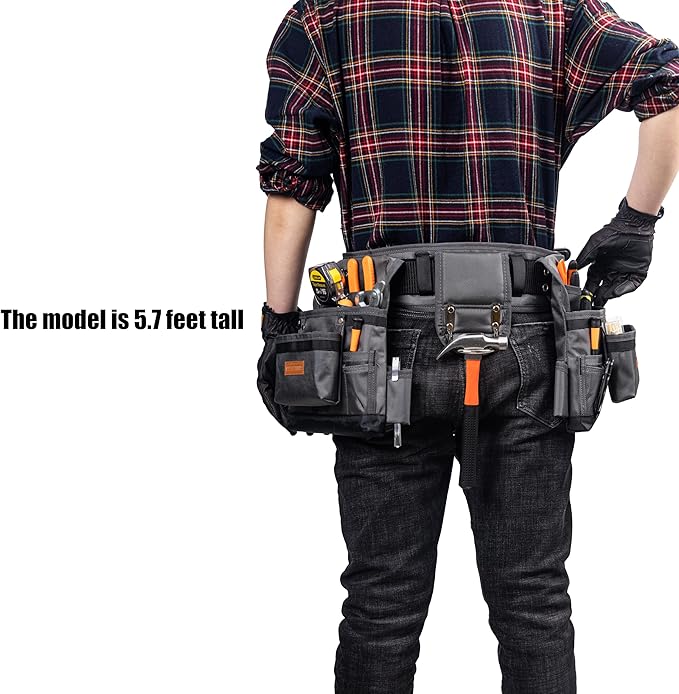 Magnetic Tool Belt with Air-Mesh Padded,22 Pockets Heavy Duty Tool Belts for Men/Construction/Carpenter/DIY'er/Electrician.Double layer thickened polyester fiber with waterproof coating.