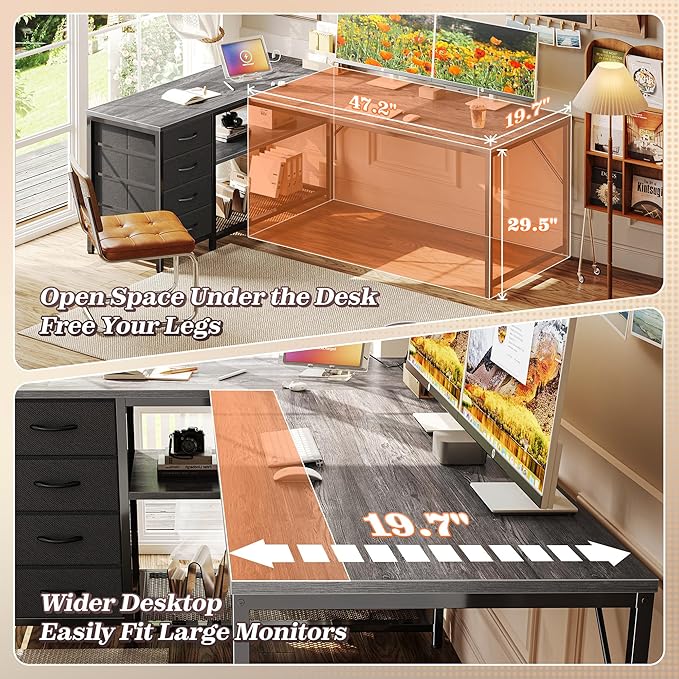 PRAISUN 61" L Shaped Desk with Power Outlets & USB-C Port, Reversible Computer - Image 6