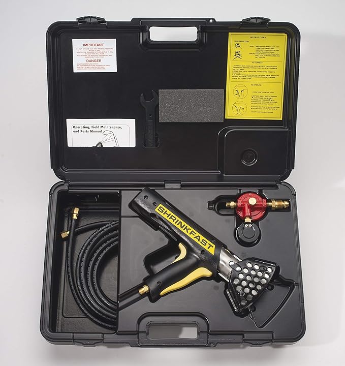 Bundle - Shrinkfast 998 Propane Heat Gun, 200000 BTU, Ready to Use with 25' Hose, Regulator, Wrench, Hard Case, 4' Angled Extension, and Shrink Film Knife Made in the USA