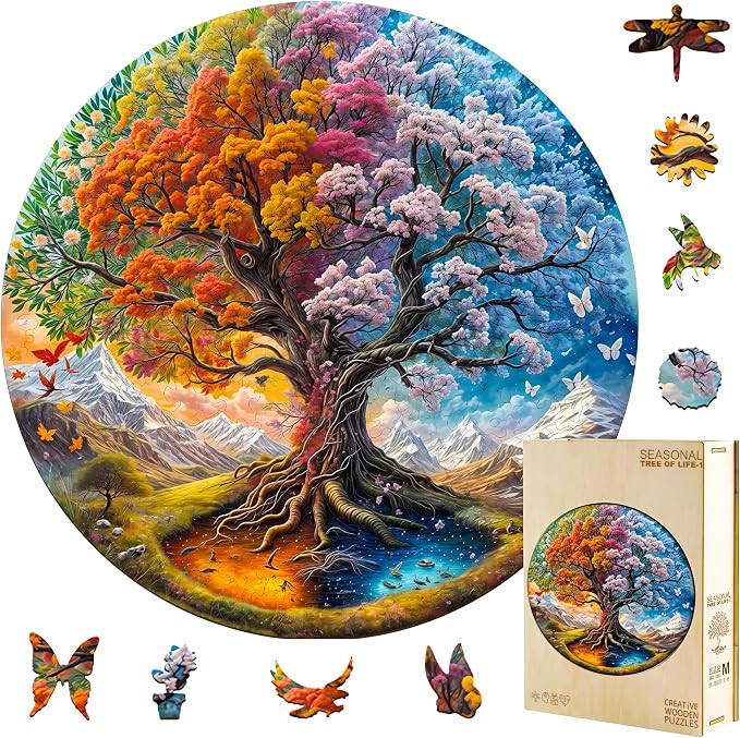 100 Pieces Wooden Puzzles Adults, Seasonal Tree of Life Wood Puzzles Adult by Jollitot