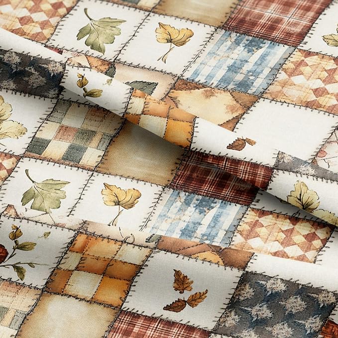 Patchwork Cotton Fabric Panel 61 x 36.6 Inches, Autumn Leaves Quilt Style - Image 5