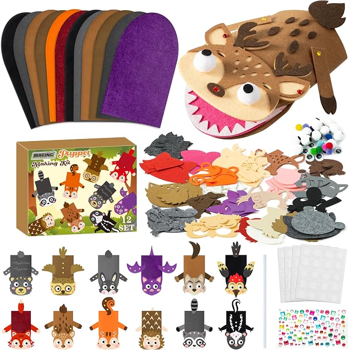 WATINC 12Pcs Hand Puppet Making Kit, Art Craft Felt Sock Puppet Toys, Creative by WATINC