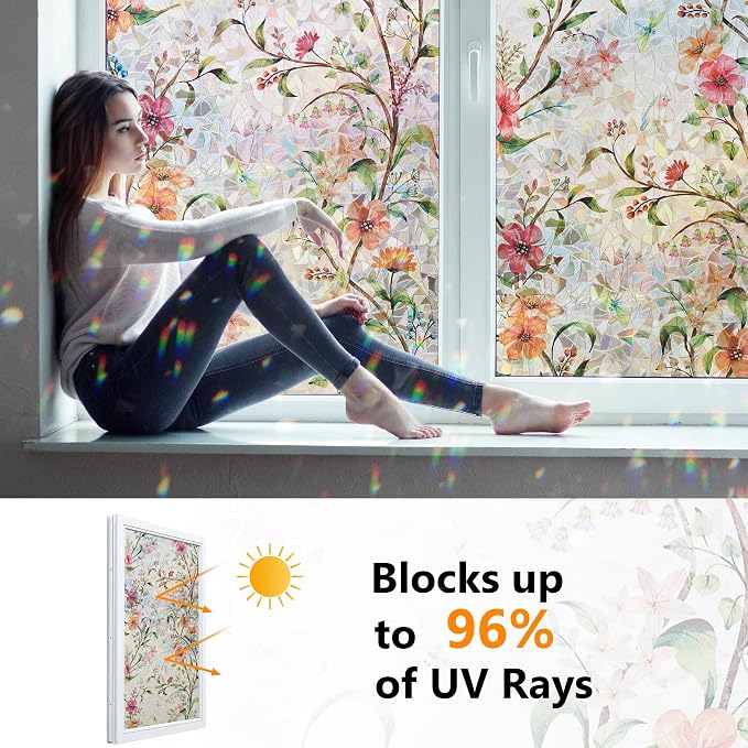Ranzdn Window Privacy Film, Stained Glass, Static Cling, 45.2" x 157.4" | No - Image 3