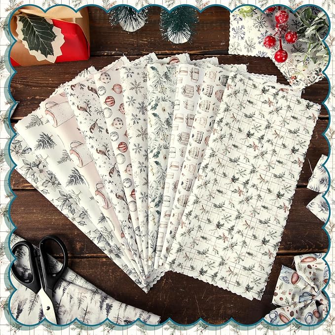 HunnmingRe 20 Pcs 10''x10'' Boho Christmas Quilting Fabric Square Woodland - Image 3