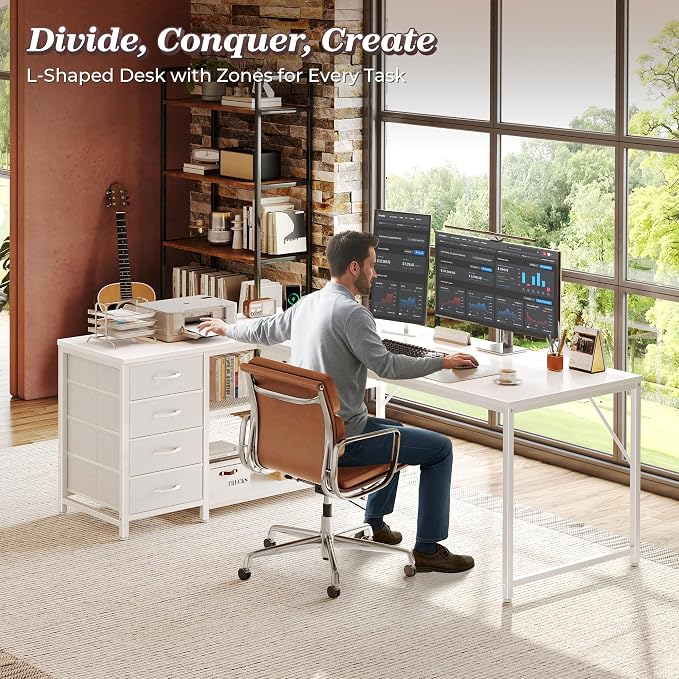 PRAISUN 61" L Shaped Desk with Power Outlets & USB-C Port, Reversible Computer - Image 2