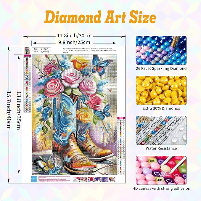 Cowboy Boots Diamond Art Kits for Adults Beginners 12x16 in, DIY Craft Gift | - Image 3