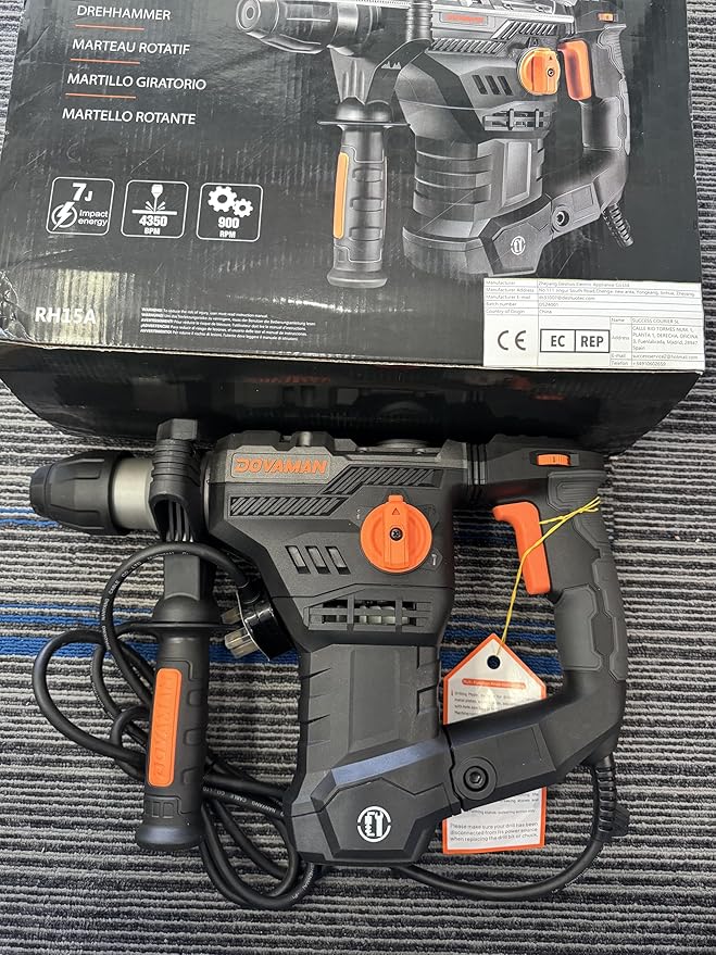 RH15A 1-9/16'' SDS-Plus Rotary Hammer Drill, 12.5Amp Heavy Duty Rotary Hammer with 4 Functions, Safety Clutch, Vibration Control, Corded Demolition Hammer for Concrete, Drill Bits and Chisels Included