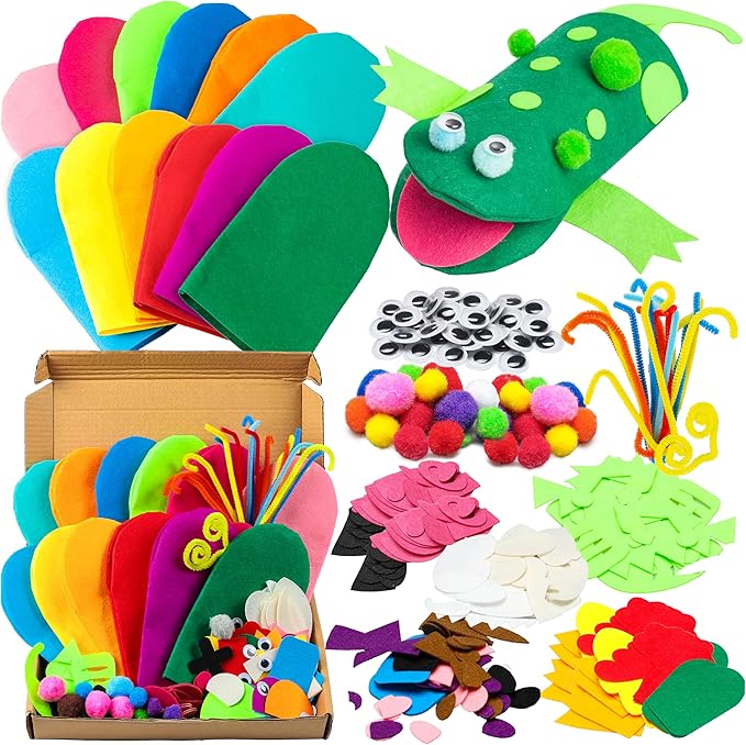 WATINC 12Pcs Hand Puppet Making Kit, Art Craft Felt Sock Puppet Toys, Creative by WATINC