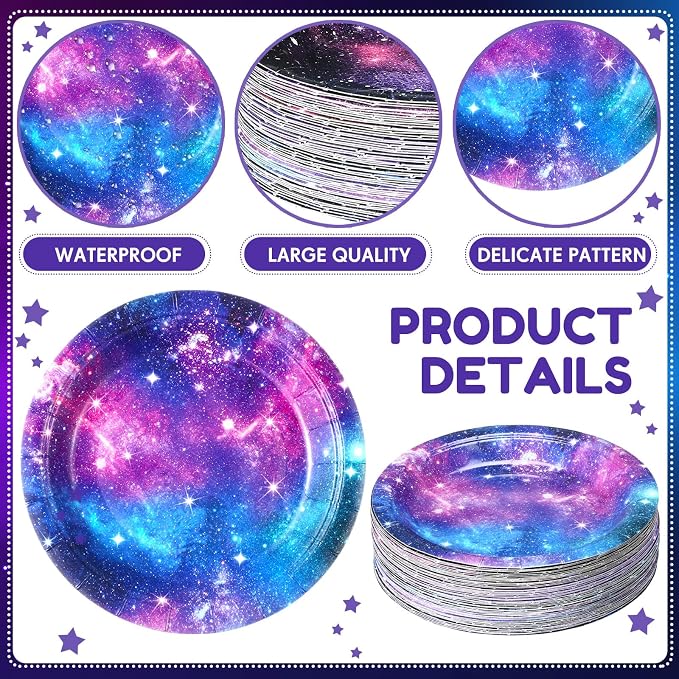 Funnymoom 60 Pcs 7 Inch Space Galaxy Paper Plates Outer Space Theme Birthday - Image 3