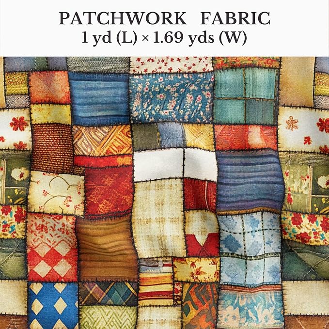 Patchwork Cotton Fabric Panel 61 x 36.6 Inches, Vintage Rustic Quilt Squares - Image 2