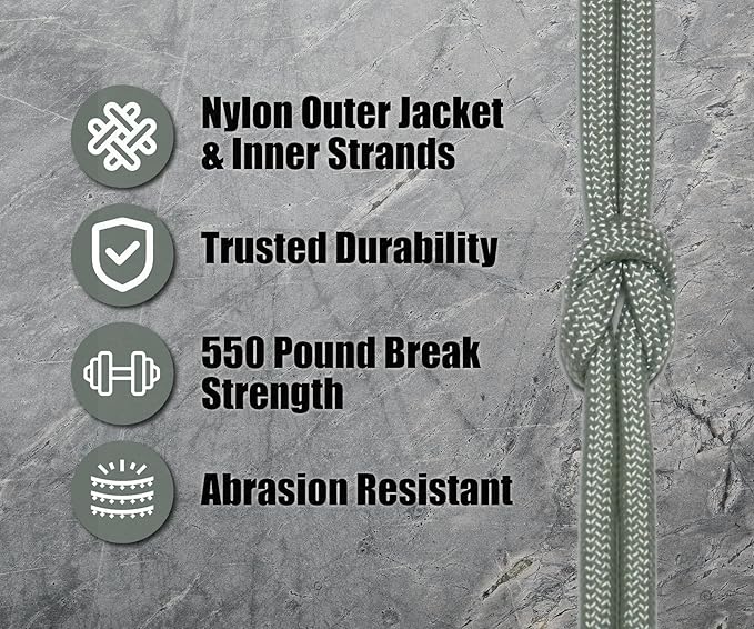 BORED? PARACORD! 550 lb Paracord - Ideal for Crafting, Camping, DIY Projects, Active & Military Outdoors - Strong Survival Rope - Tactical Parachute Cord Type III - Silver 1000 Feet