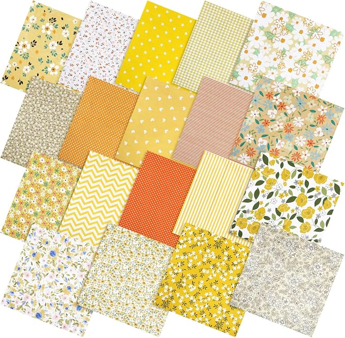 HunnmingRe 20 Pcs 10''x10'' Yellow Flower Quilting Fabric Square Spring Floral by HunnmingRe
