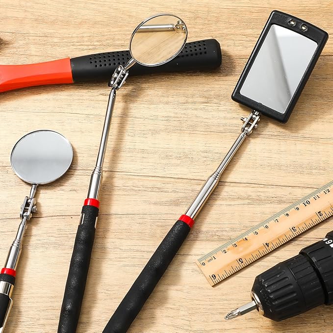 6 Pcs Telescoping Inspection Mirror,Retractable Round Mechanical Mirror Tool,Under Vehicle Square Inspection Mirror,Car Visual Reflector,Retractable Detection Mirror Repair Tool