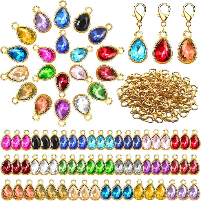 Inbagi 160 Pcs Crystal Birthstone Charms Beads Pendants and Lobster Claw Clasp by Inbagi