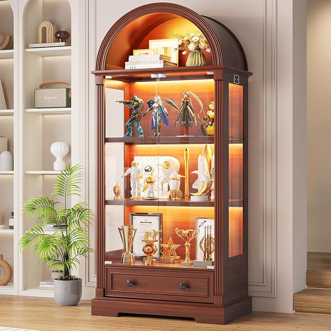 Dystler Curio Cabinet with Glass Doors & LED Lights | 72" Tall, Arched Display by CraftYourIdealHomeLife