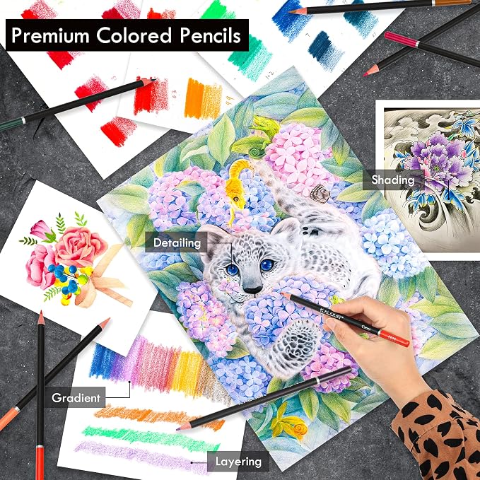 KALOUR Premium 144 Drawing Pencil Set, including 120 Colored Pencils and 24 - Image 3