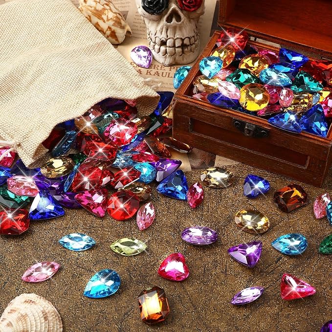 MARFOREVER 100 Pcs Toys Gems Pirate Treasure Jewels Fake Acrylic Gems Colorful - Image 3