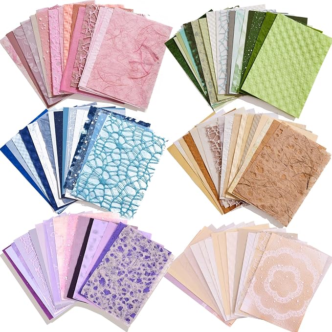 108 Sheets Textured Scrapbook Paper and Mesh Fabric Assorted Set by emmoolife