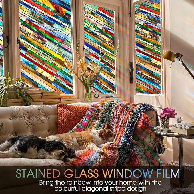 Coavas Stained Glass Window Film: Upgrade 3D Rainbow Window Clings Sun Blocking - Image 3