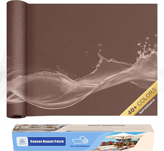 KING MOUNTAIN Canvas Repair Tape,Outdoor Gear Patch, 12×60 Inches,Waterproof,Self-Adhesive for Repairing Boat Covers,Sun Shades,Sofas,Tents,Lounge Chairs,Awnings (Brown)