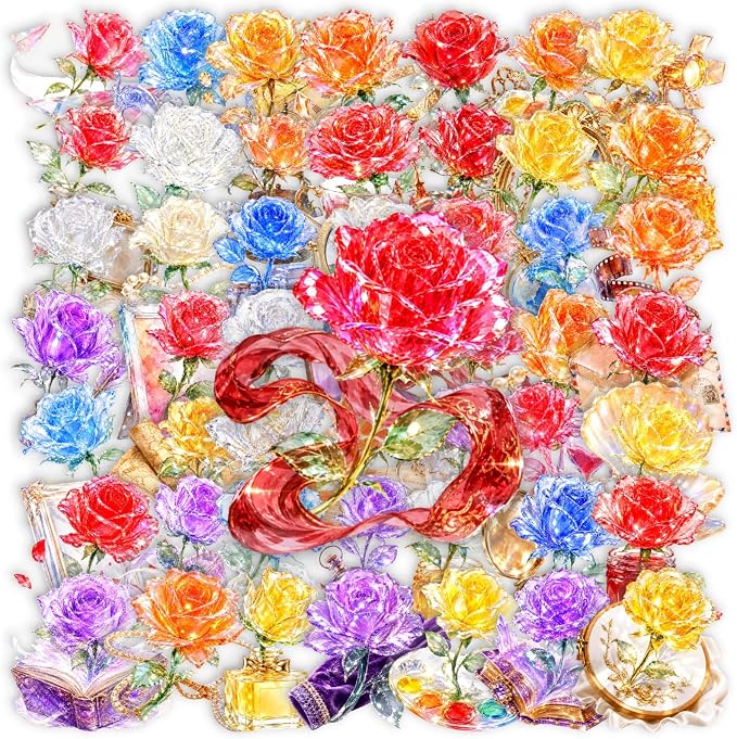 50Pcs Clear Crystal Rose Aesthetic Stickers by Unknown