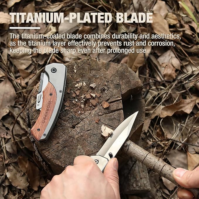 WORKPRO Folding Utility Knife & EDC Pocket Knife, Quick-Change Wood Handle Razor Box Cutter and Foldable Knife Kit with Extra 10PC SK5 Blades for Indoor and Outdoor Activities