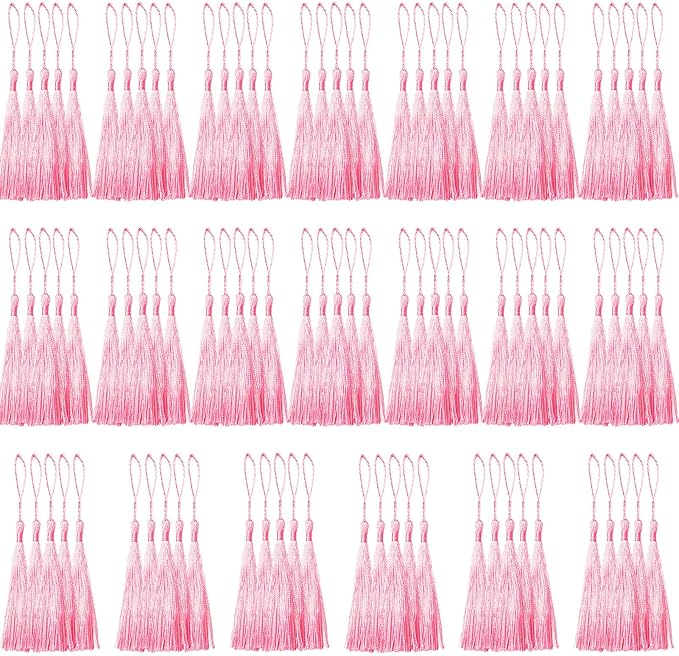 100 Pcs Pink Mini Tassels 13cm/5 Inch by CREATRILL