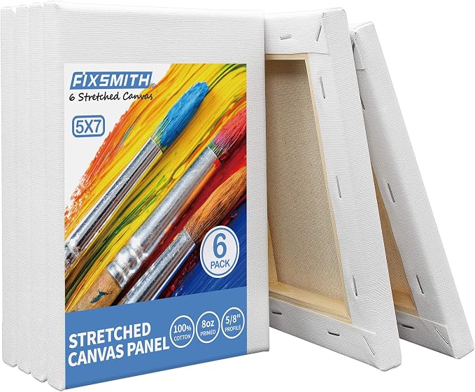FIXSMITH Stretched White Blank Canvas- 5x7 Inch, 6 Pack, 100% Cotton, 5/8 Inch - Image 2