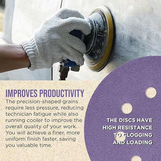 Dura-Gold Premium 100 Grit 5" Purple Film Ceramic Sanding Discs, 8-Hole Pattern, Box of 50 - Dustless Hook & Loop Backing Sandpaper for DA & Random Orbital Sanders - Sand Auto Paint, Wood, Woodworking
