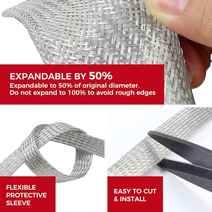 Tinned Copper Braid Cable Wire Shielding Sleeve Ground Straps Protection Flat - Image 2