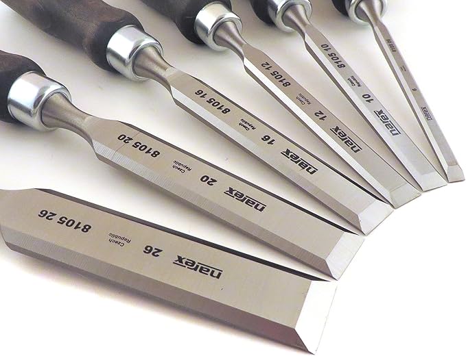 Narex 6 pc Set 6 mm (1/4), 10 (3/8), 12 (1/2), 16 (5/8), 20 (13/16), 26 (1-1/16) Woodworking Chisels in Wooden Presentation Box 853053