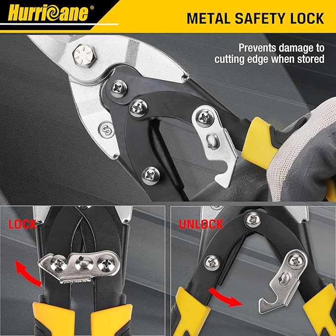 HURRICANE 10 Inch Aviation Tin Snips, Cr-Mo Aviation Snips for Cutting Metal Sheet, Heavy Duty Sheet Metal Cutter Shear, Straight Cut, High Leverage Aviation Snip, Up to 40% Labor Saving