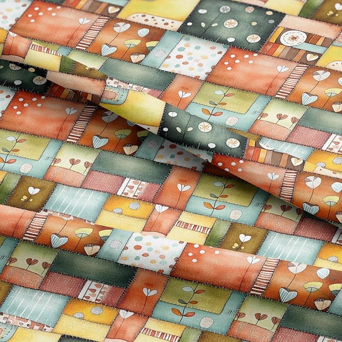 Patchwork Cotton Fabric Panel 61 x 36.6 Inches, Scandinavian Heart Pattern - Image 5