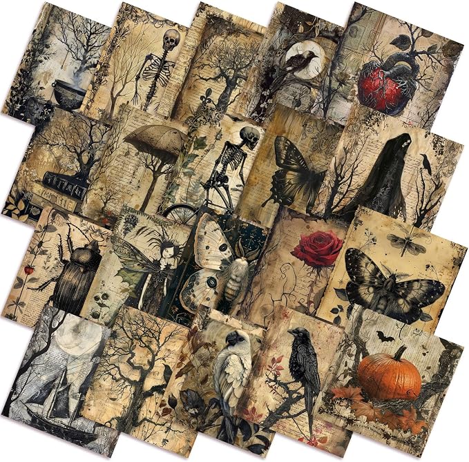 HunnmingRe 20 Pcs 10''x10'' Vintage Halloween Quilting Fabric Square Skeleton by HunnmingRe