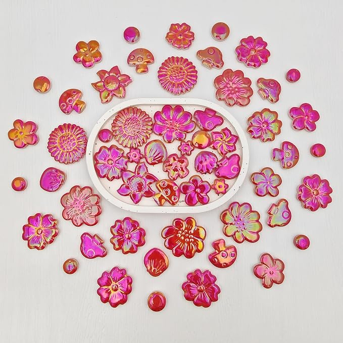 500g/1.1lb Ceramic Mosaic Tiles Mixed Shapes of Flowers, Mushrooms - Image 8