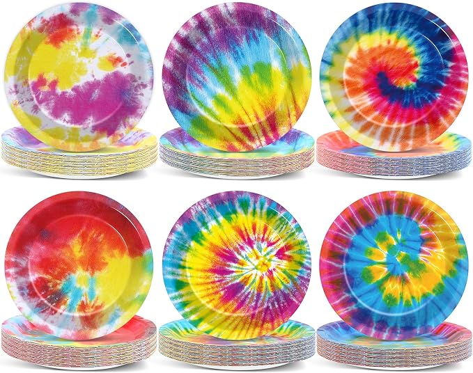 Naozinebi 72PCS Tie Dye Birthday Plates Tie Dye Party Decorations Colorful by Naozinebi