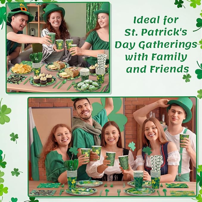 450 Pcs Happy St. Patrick's Day Tableware Set Decorations, Lucky Green Shamrock - Image 5