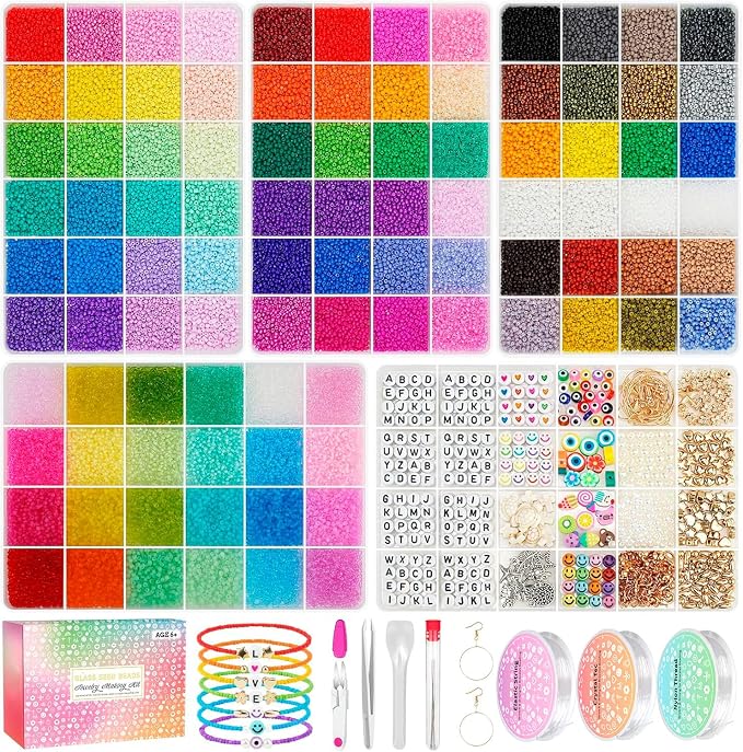 2mm Tiny Glass Seed Beads for Bracelets, 96 Colors 60000pcs Small Glass Beads by Sistenia